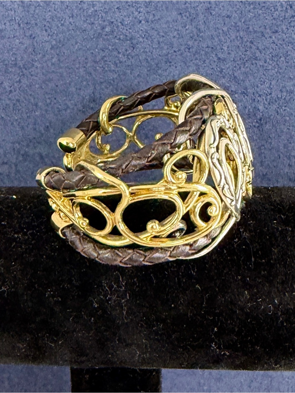 CAROLYN POLLACK American West Sterling Silver Brass  Braided Leather Cuff NEW - Picture 5 of 9